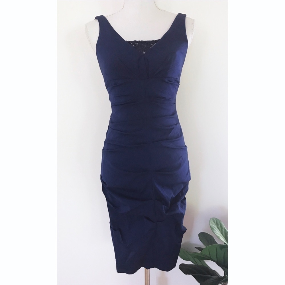 EUC Cache Royal Blue Ruched Bodycon Cocktail Dress​​​​​​​